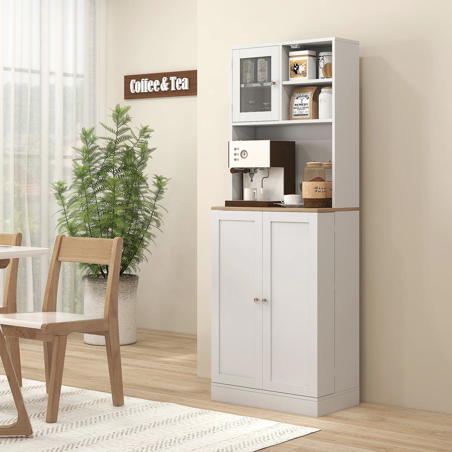 Ljustra 66.5 Inch Tall Kitchen Pantry Storage Cabinet with Microwave Stand