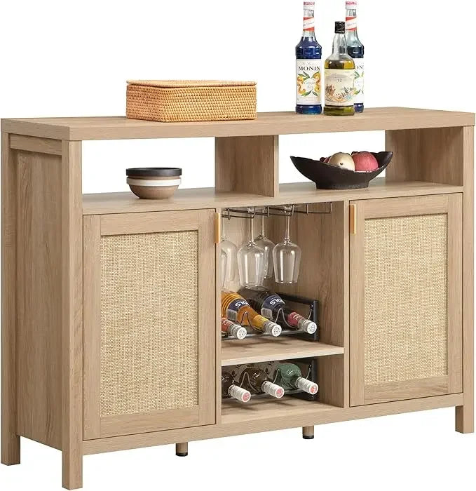 Rattan Coffee Bar Cabinet Modern Liquor Cabinet Buffet Storage 51 Inch