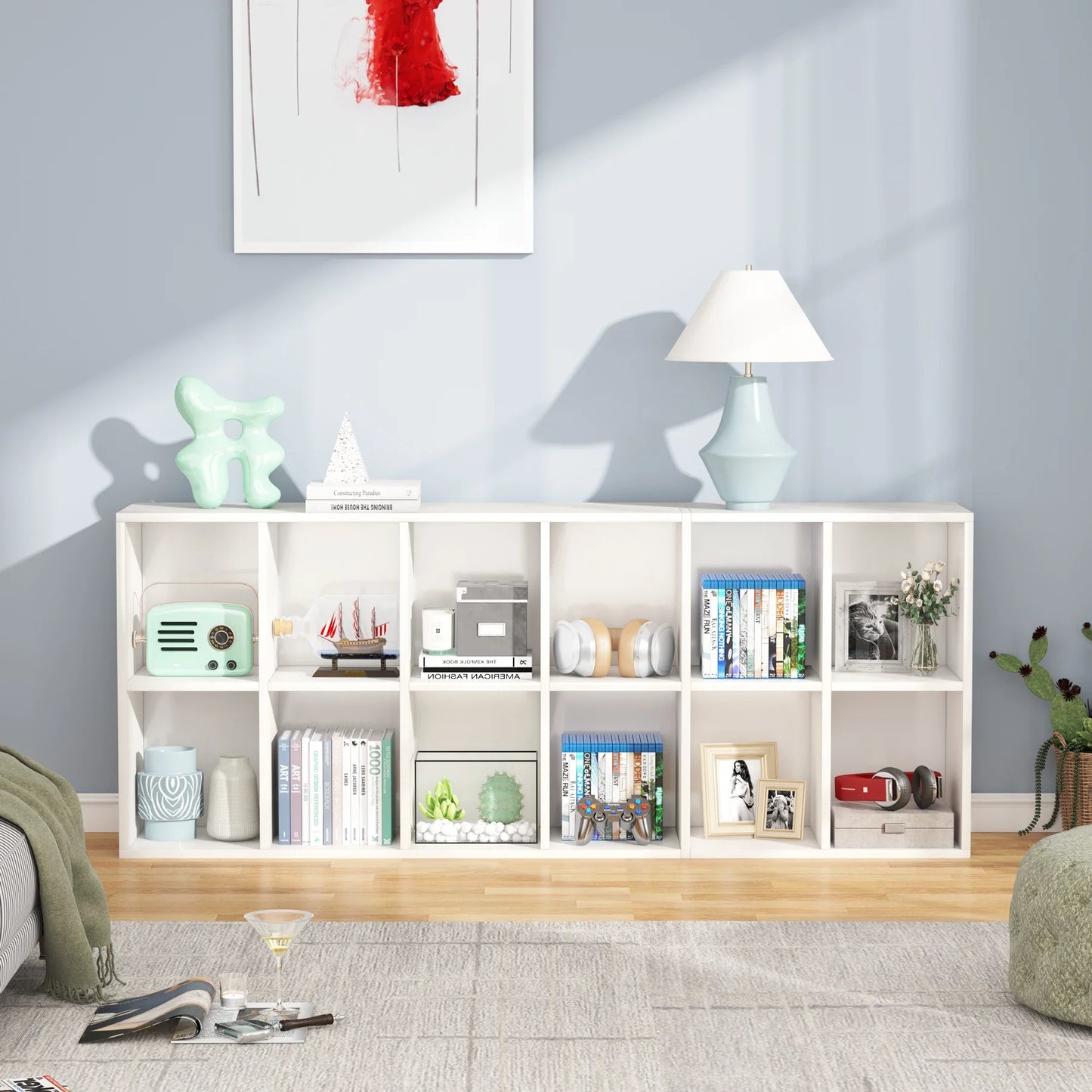 Ljustra 71 Inch Tall Narrow Bookcase 12 Cube Storage Modern Home Office