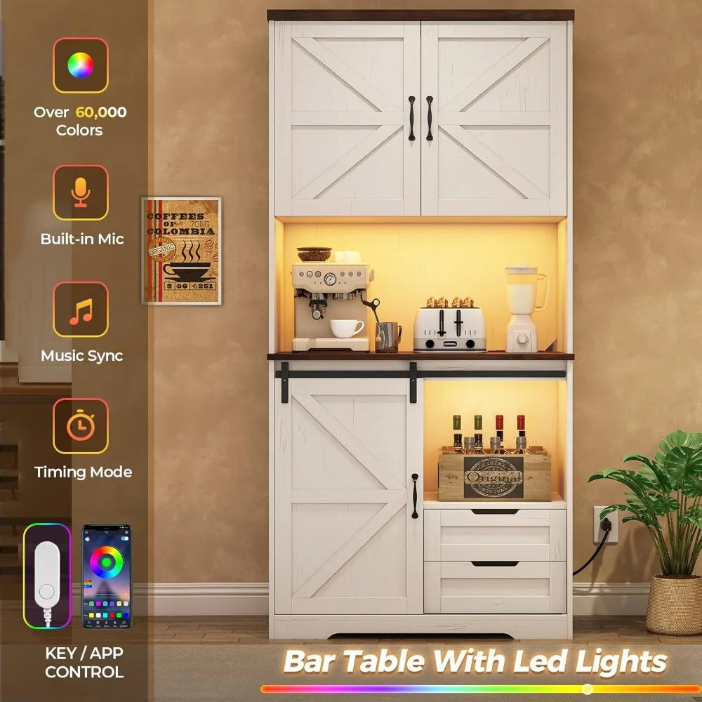 Farmhouse Kitchen Pantry Storage Cabinet Freestanding Hutch Drawers Shelves