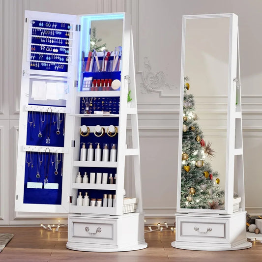 Ljustra 360° Swivel Jewelry Armoire Full Length Mirror Storage Cabinet