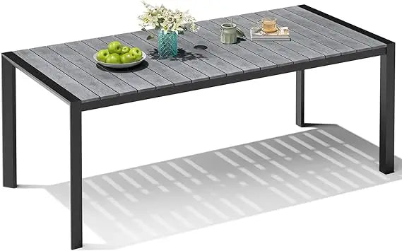 Outdoor Dining Table for 6 Rectangular Aluminum Patio Table with Umbrella Hole