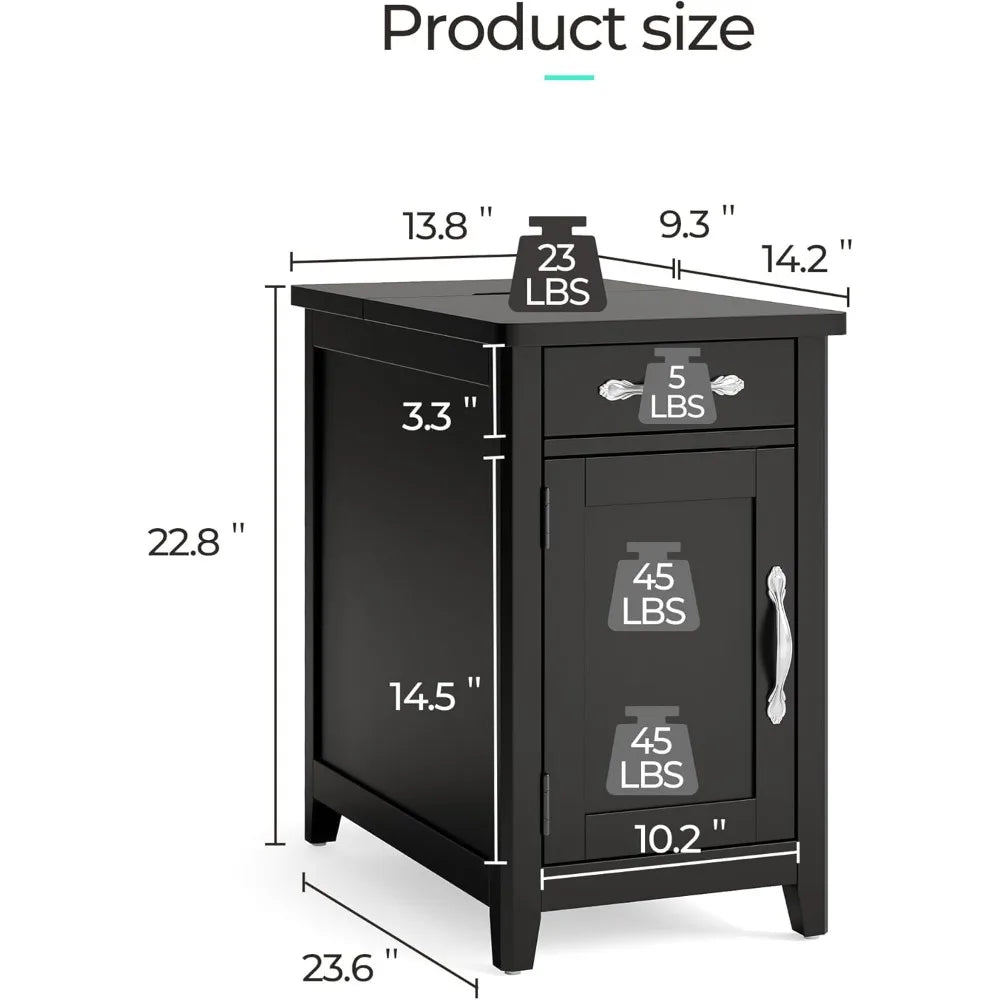End Table Set of 2 with Charging Station Modern Farmhouse Side Table