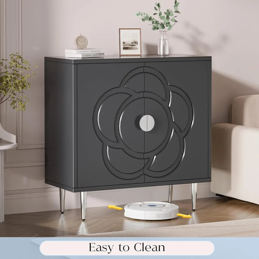 Modern Sideboard Storage Cabinet with Decorative Flower Pattern Doors
