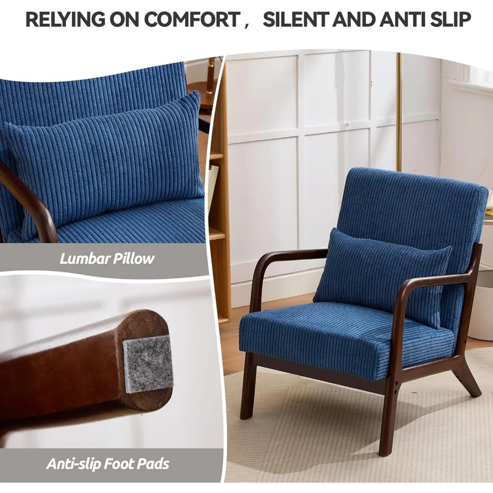 Mid Century Modern Accent Chair Corduroy Upholstered Reading Chair