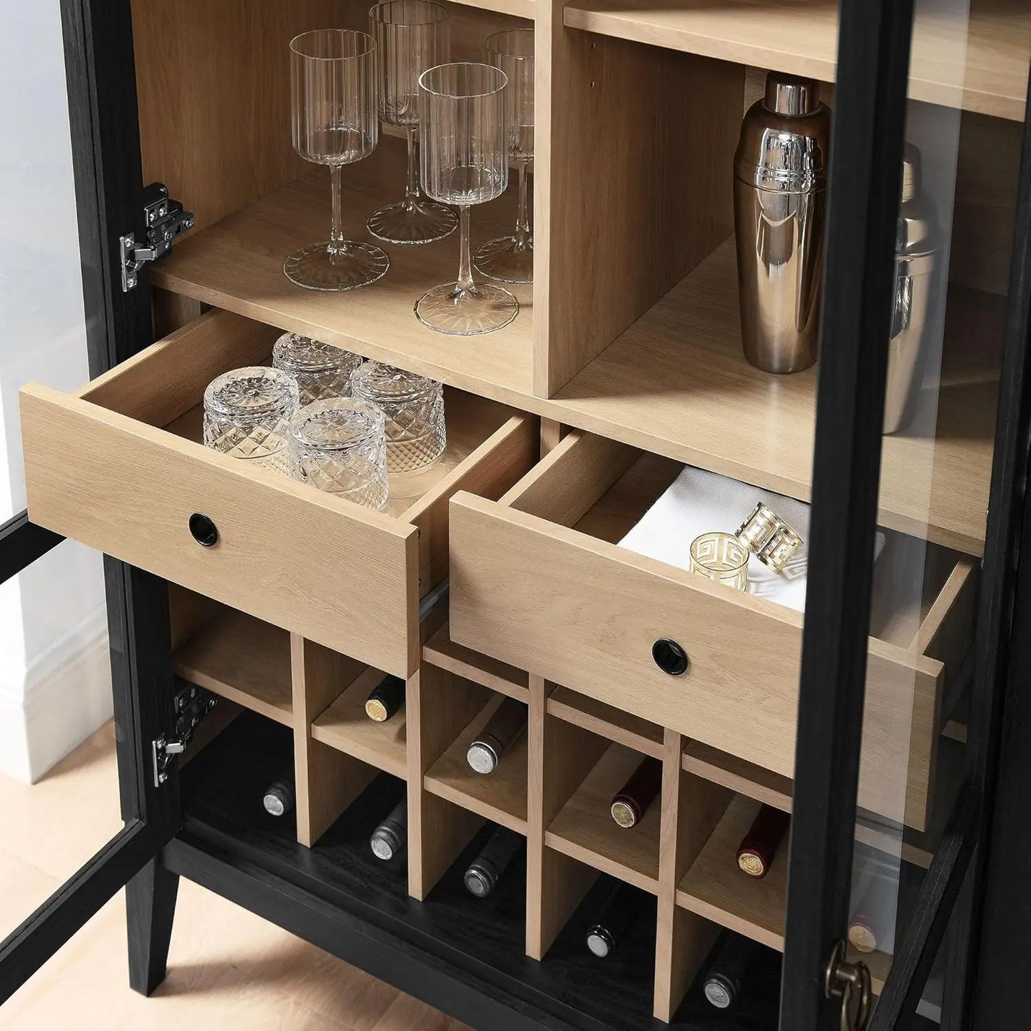 Nolan Modern Farmhouse Arched Bar Cabinet Tall Wine Storage 72 Inch