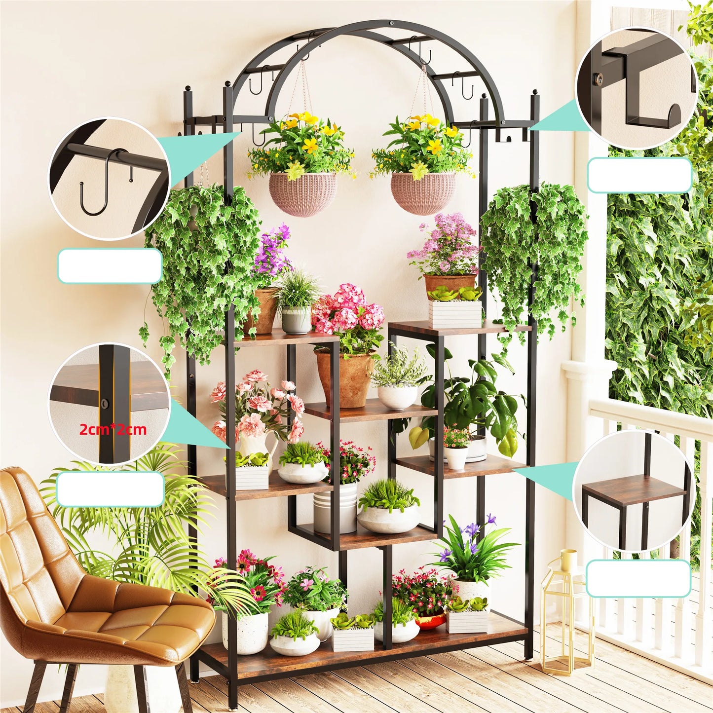 5-Tier Tall Indoor Plant Stand Arched Metal Flower Shelf Bonsai Rack