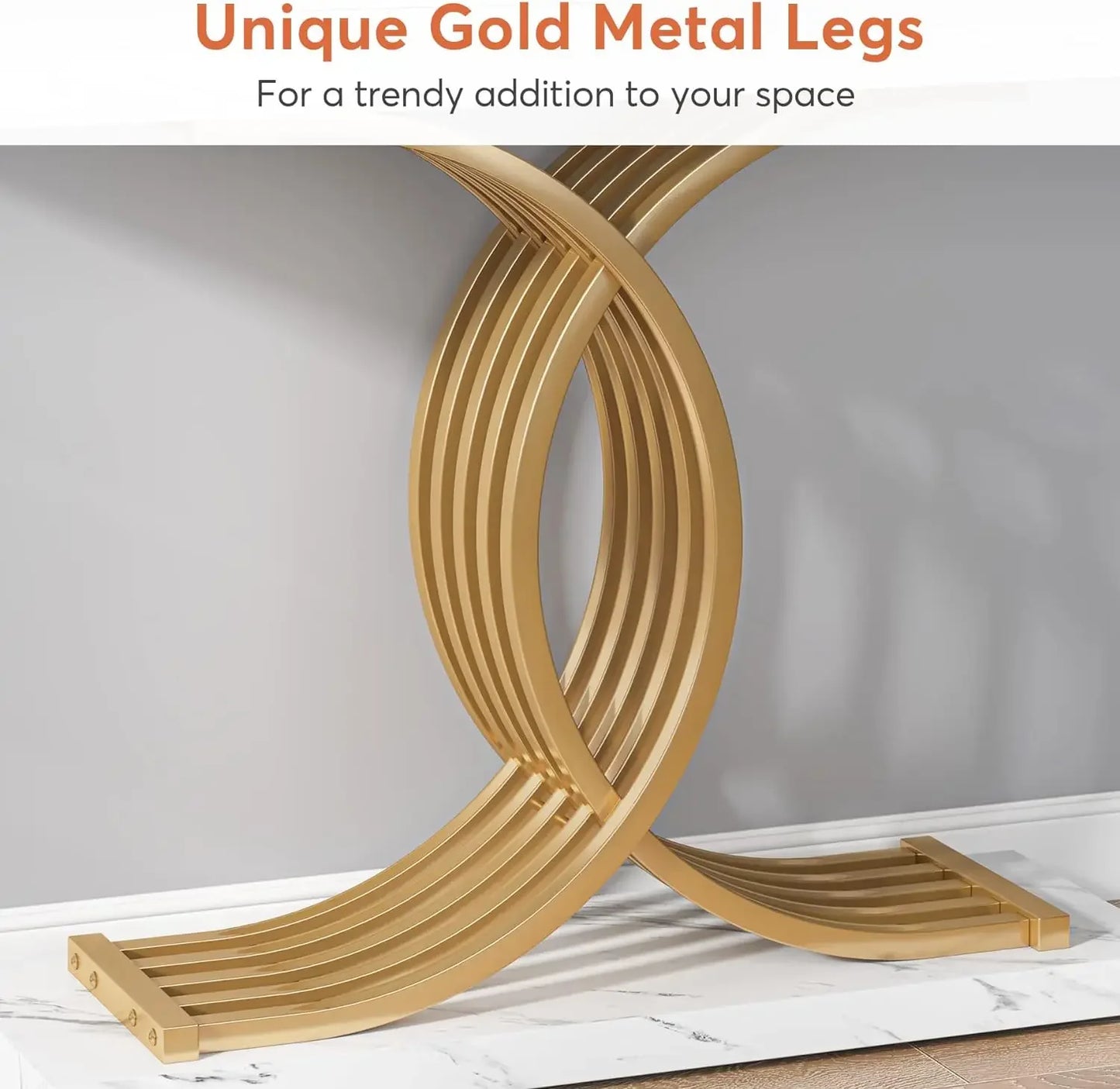 Ljustra Modern 39-Inch Console Table Faux Marble Gold Metal Legs