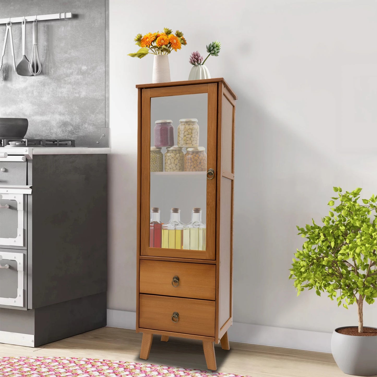 Ljustra Freestanding Kitchen Pantry Cabinet with 2 Drawers Storage Solution