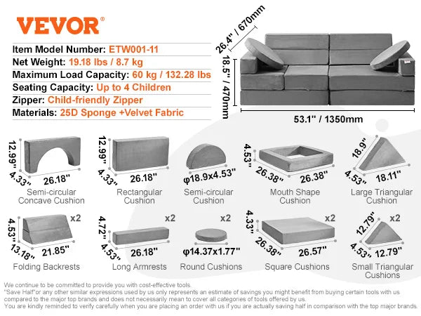 Ljustra Kids Play Couch Modular Toddler Sofa Foam Furniture