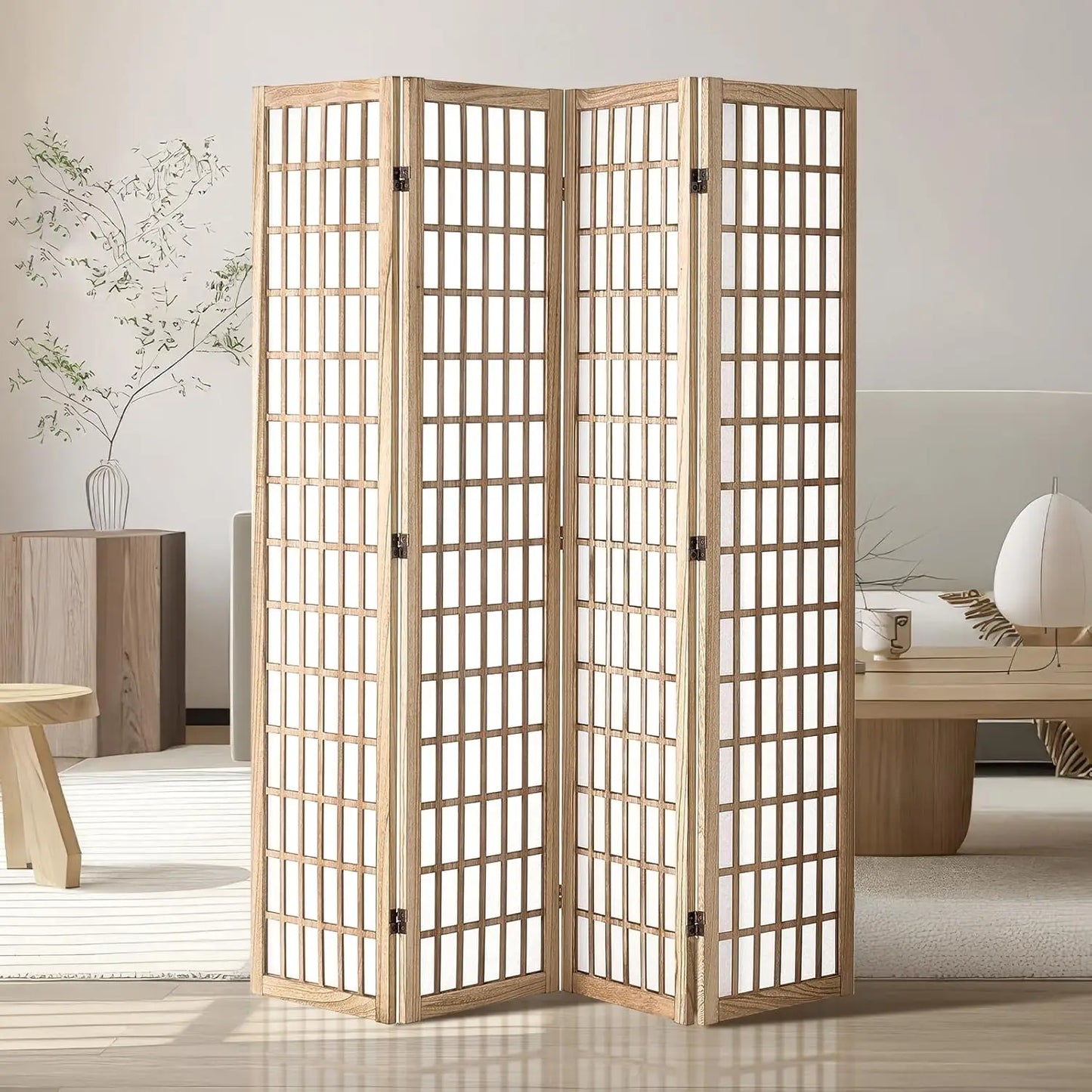 Japanese 6 Panel Wood Folding Room Divider Privacy Screen Indoor Decoration