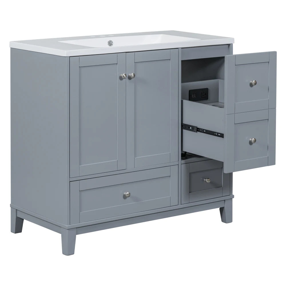 36 Inch Modern Bathroom Vanity with USB Charging and Ample Storage