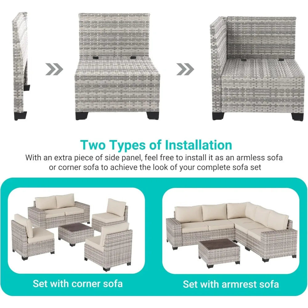 Ljustra 6-Piece Outdoor Patio Wicker Sofa Set with Cushions & Table