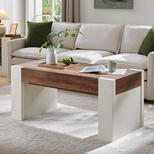 Farmhouse Coffee Table with Hidden Storage Modern Rustic Center Table