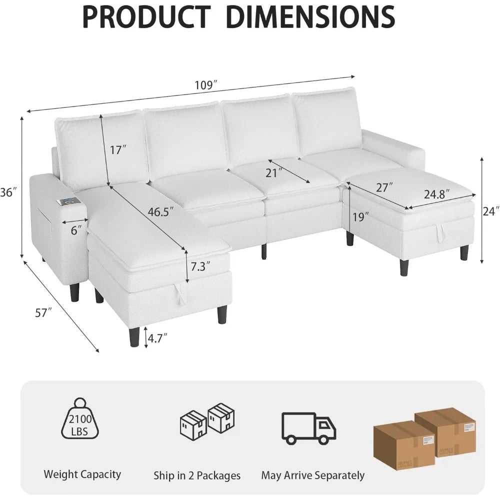 Ljustra Sectional Couch 4 Seat Sofa Storage Ottoman Modern Living Room
