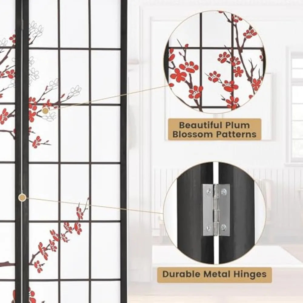 Japanese Style 4 Panel Room Divider Folding Shoji Screen Plum Blossom
