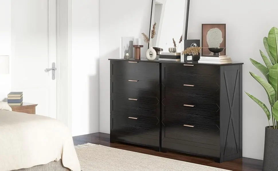 Tall Black Dresser with Large Drawers for Bedroom Closet Storage