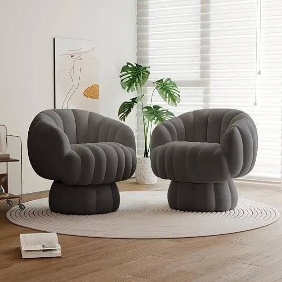 Mid Century Modern 360 Degree Swivel Accent Chair Set of 2 Velvet Armchair