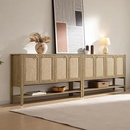 Rattan Sideboard Buffet Cabinet Large Storage Boho Credenza