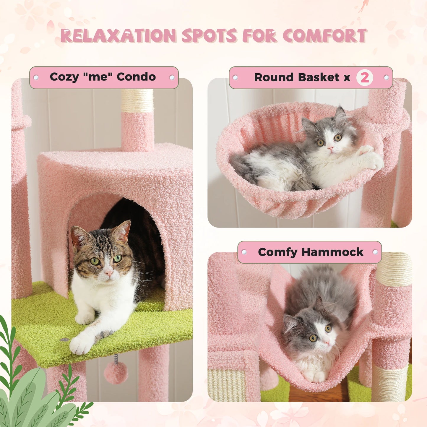 Cactus Cat Tree Floor to Ceiling Cat Tower 7 Tiers with Hammocks and Scratching Posts