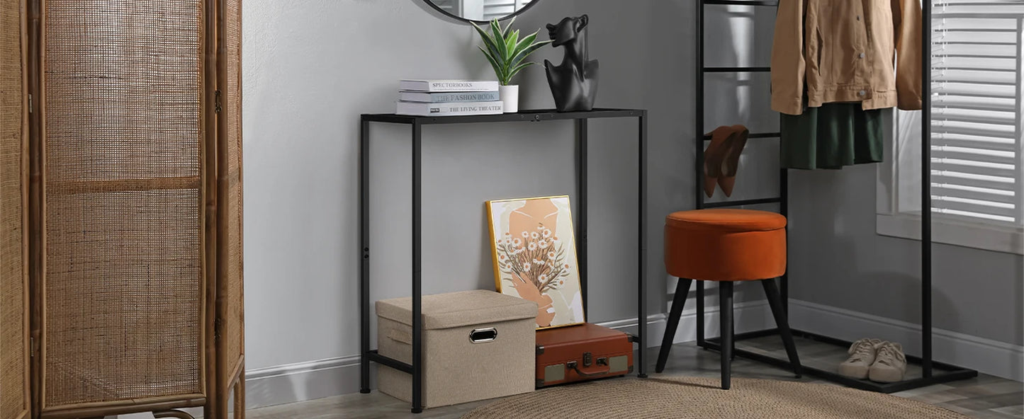 Narrow Wood Metal Console Table 31.5 Inch Slim Design for Entryway Living Room