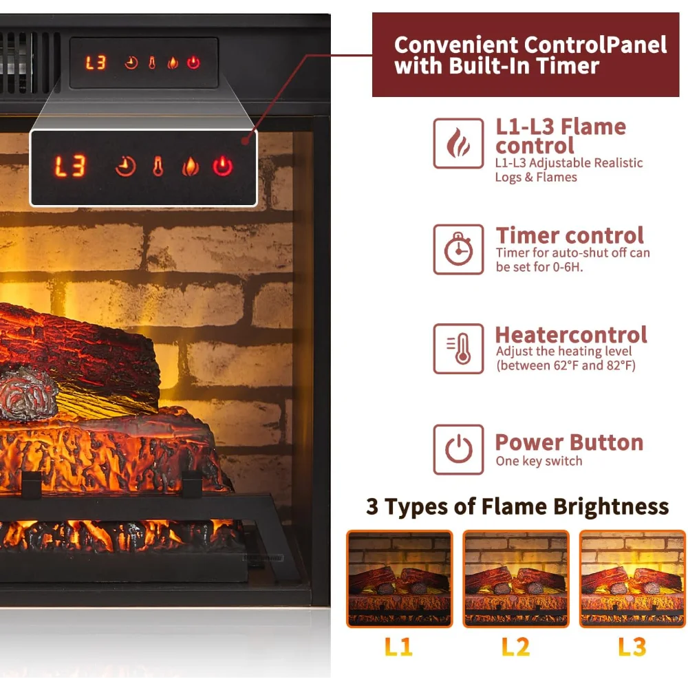 42 Inch Electric Fireplace Mantel TV Stand Freestanding Heater Adjustable Flame