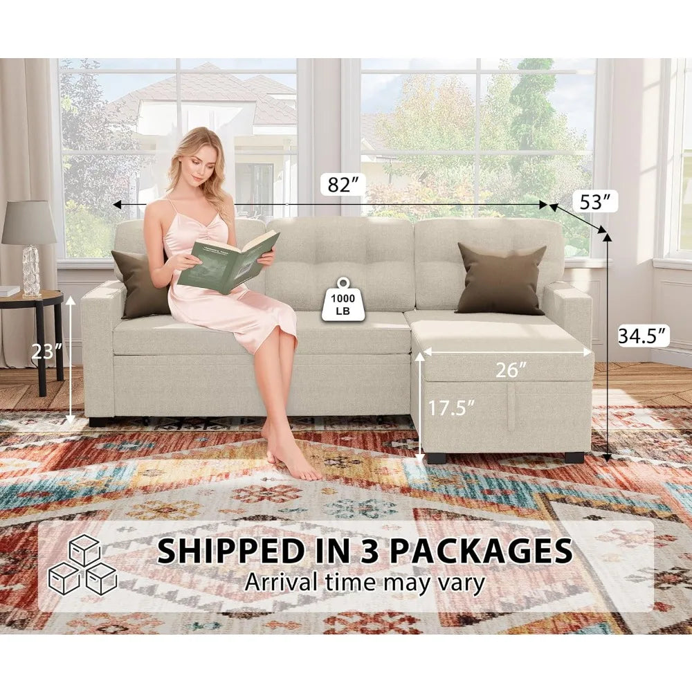 Reversible Sectional Sofa Bed with Storage Chaise Pull Out Couch