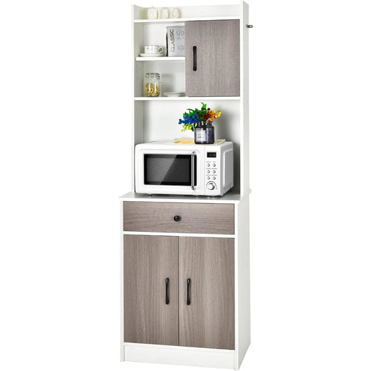 Kitchen Pantry Cabinet Buffet Hutch with Microwave Stand Adjustable Shelves