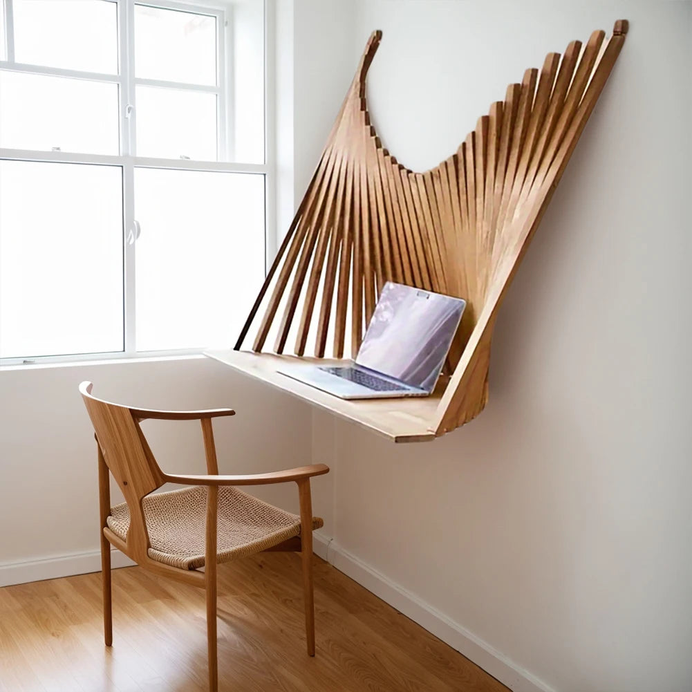 Minimalist Wall Mounted Computer Desk Solid Wood Folding Office Table