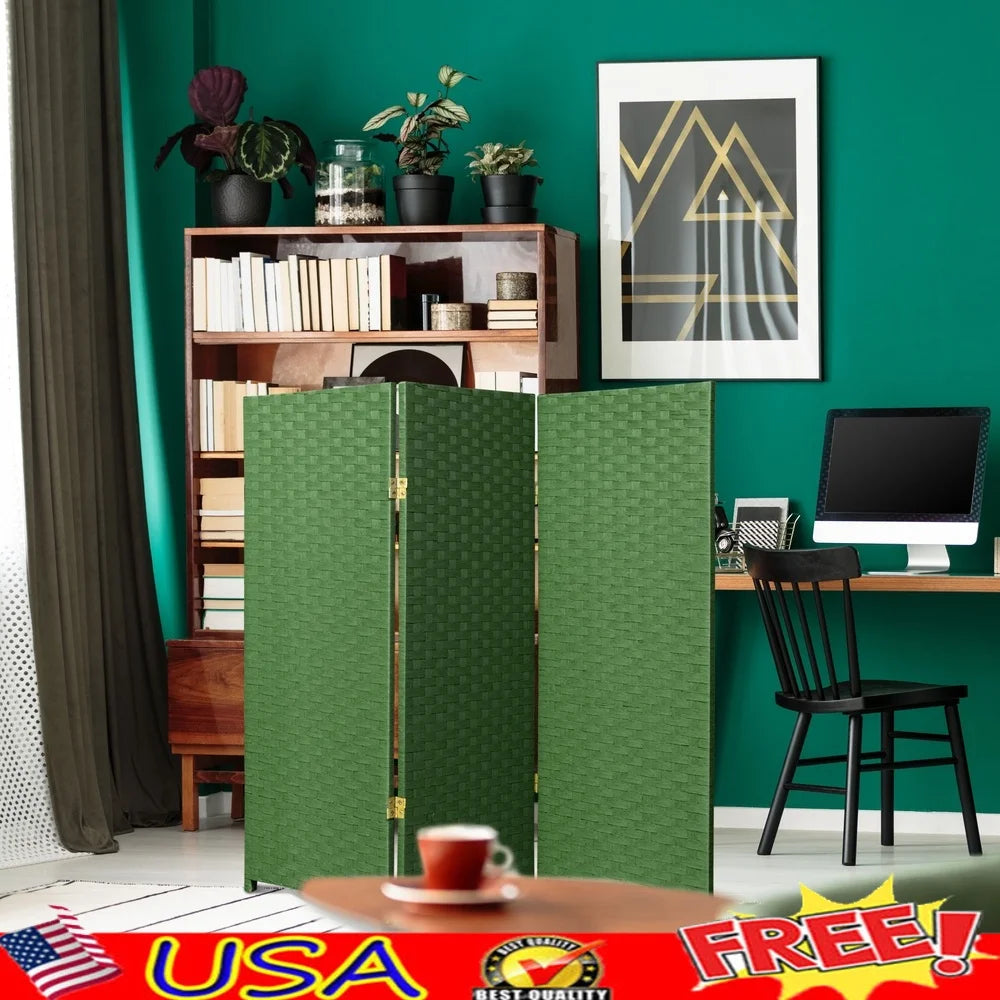 Natural Fiber Woven Room Divider 4ft 3 Panel Flexible Screen