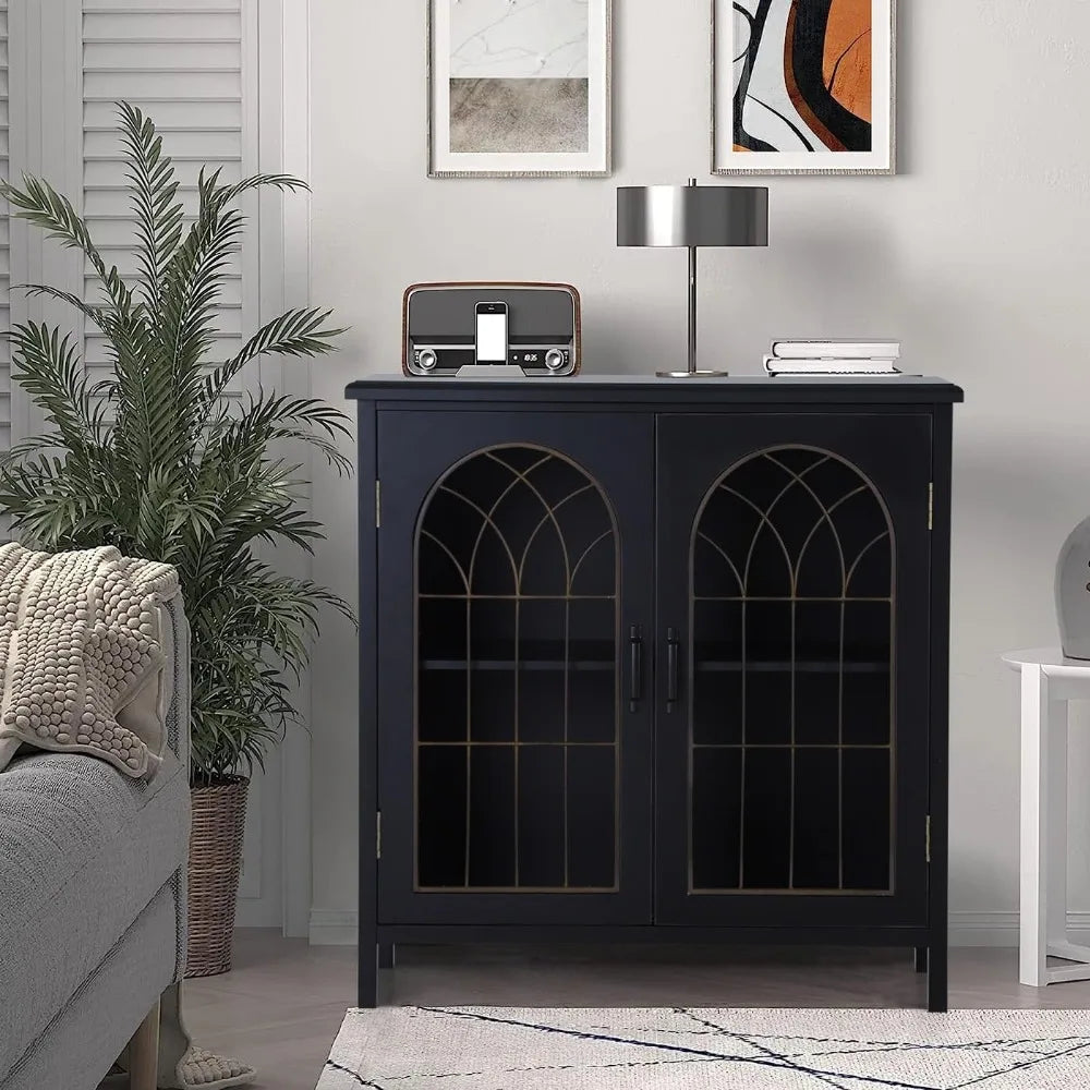 Accent Storage Cabinet Distressed Buffet Sideboard Metal Window Doors