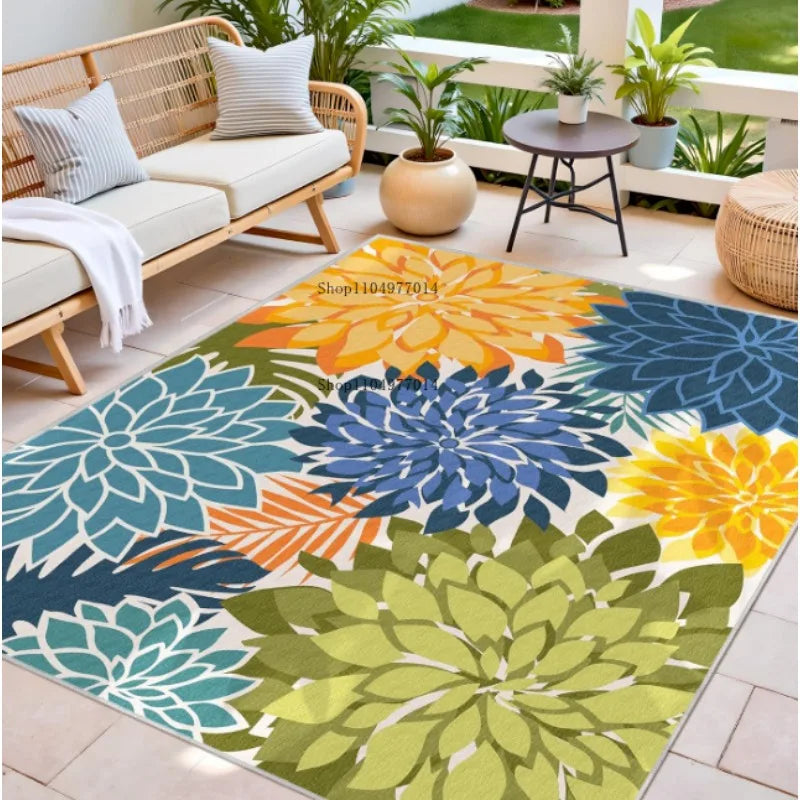 Multi-color Tropical Plant Indoor Outdoor Non-Slip Patio Rug