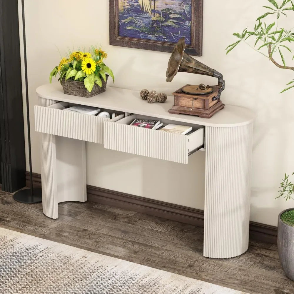 Modern 54" Fluted Entryway Console Table with Storage and Oval Top