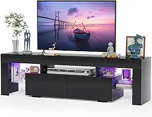 Modern LED TV Stand Entertainment Center with Storage and Open Shelf