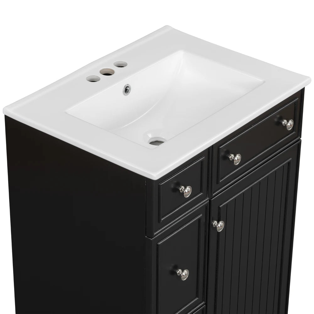 24 Inch Bathroom Vanity Cabinet Ceramic Sink 2 Drawers Storage