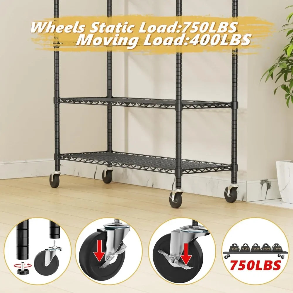 Heavy Duty Storage Shelves with Wheels 2000LBS Capacity 5-Tier 72 Inch