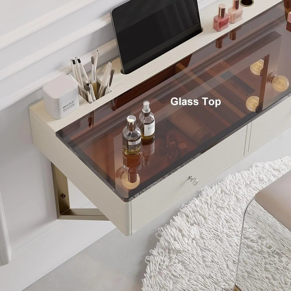 Floating Makeup Vanity Wall Mounted Tempered Glass Modern Design