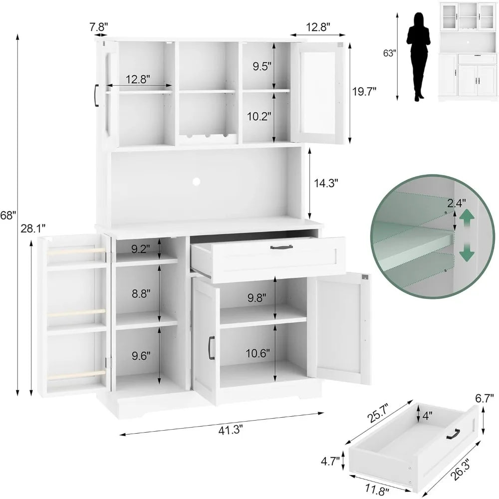 Freestanding Buffet Cabinet Microwave Stand with Wine Rack and Shelves