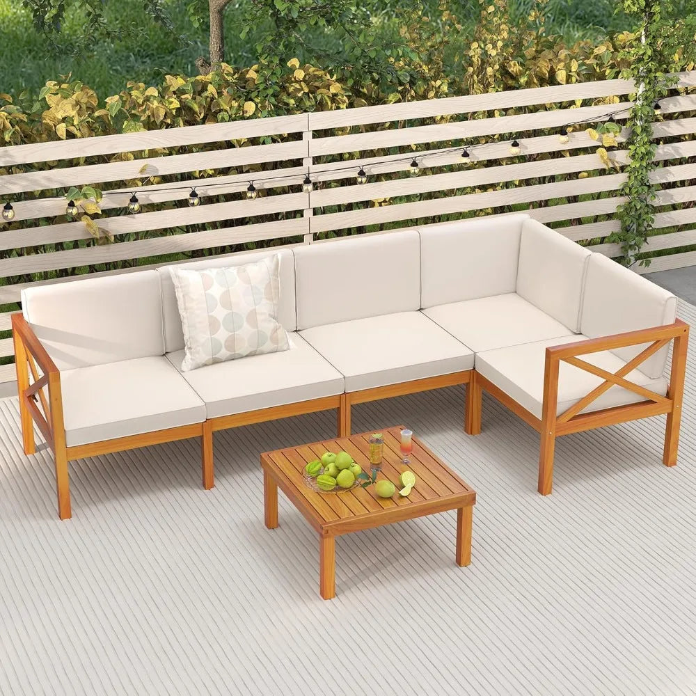 Ljustra 6 Piece Acacia Wood Patio Furniture Set Outdoor Sectional