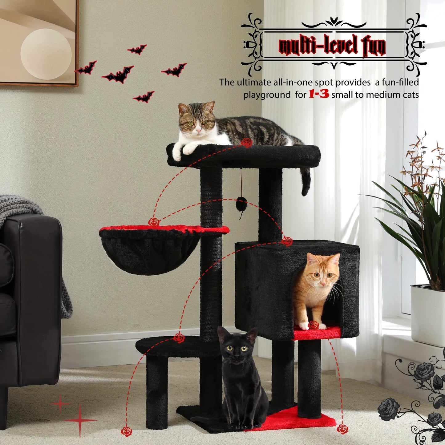 Stable Cat Tree Tower with Scratching Post Hammock Condo for Cats