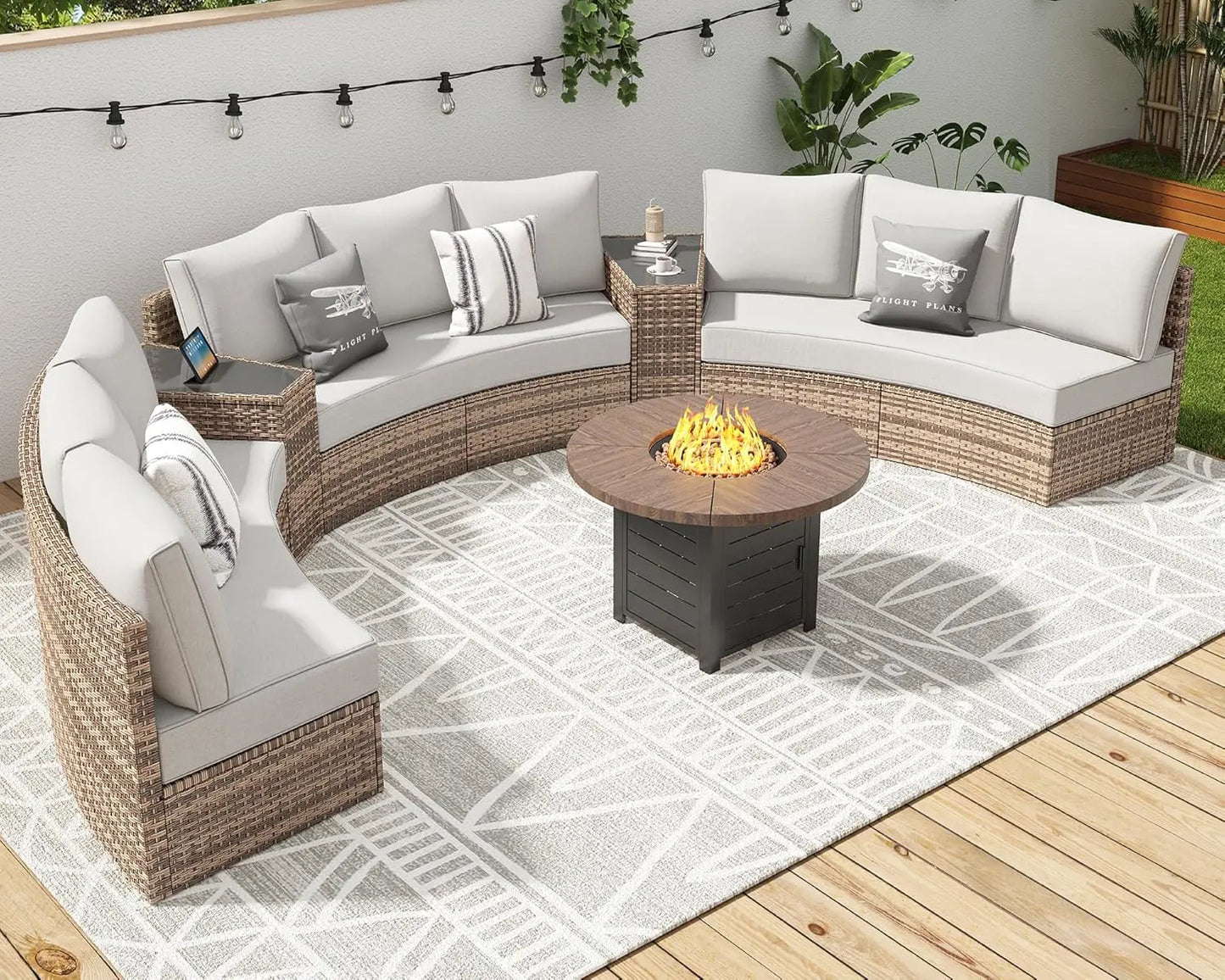 Ljustra Half-Moon Sectional Sofa Set Outdoor Patio Furniture with Cushions