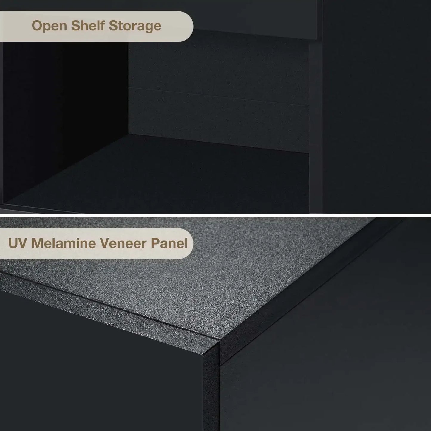 Modern Nightstand 2 Drawer Open Shelf Bedside Table High Gloss Storage