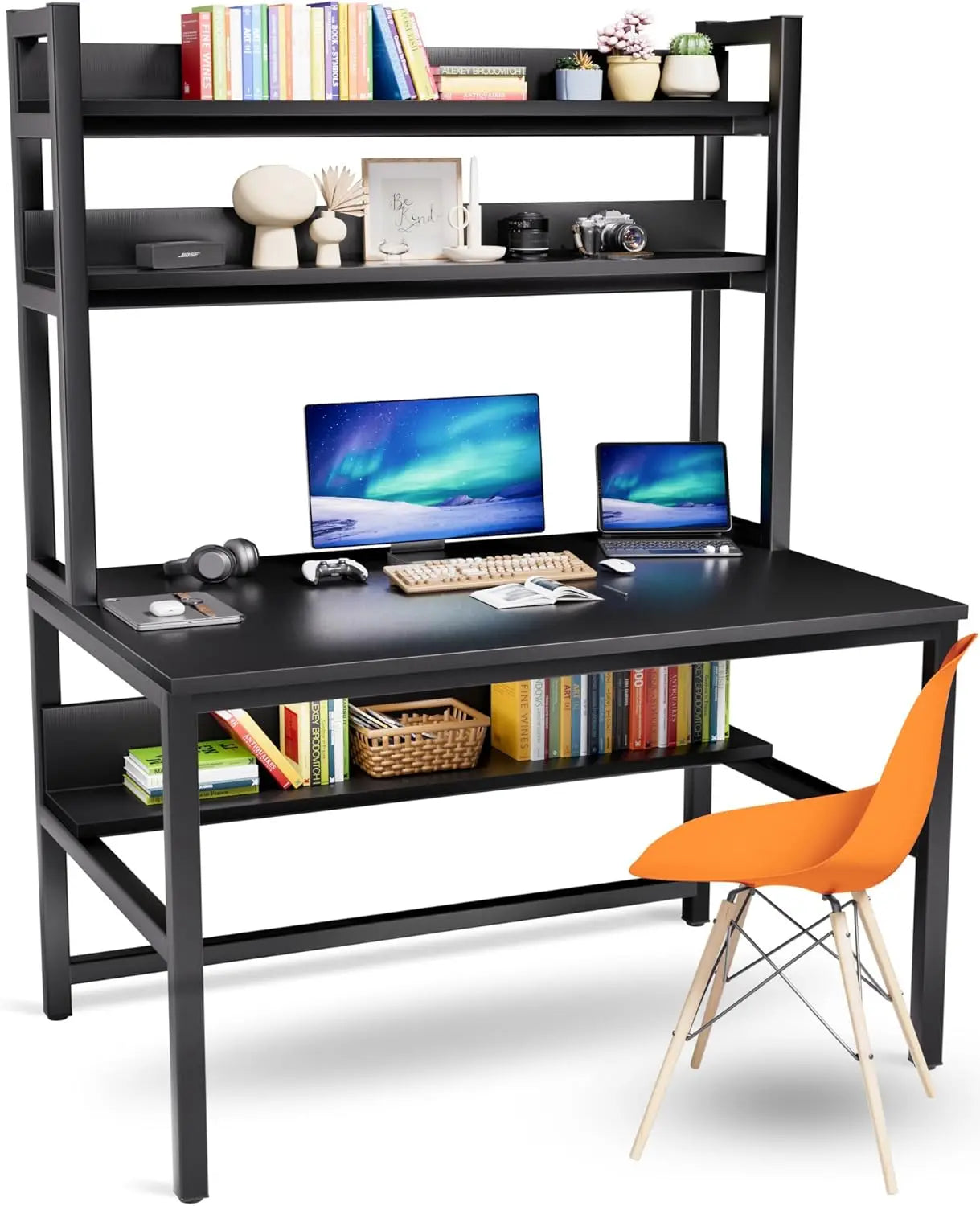 Computer Desk with Shelves 47" W Home Office Study Table Modern Design