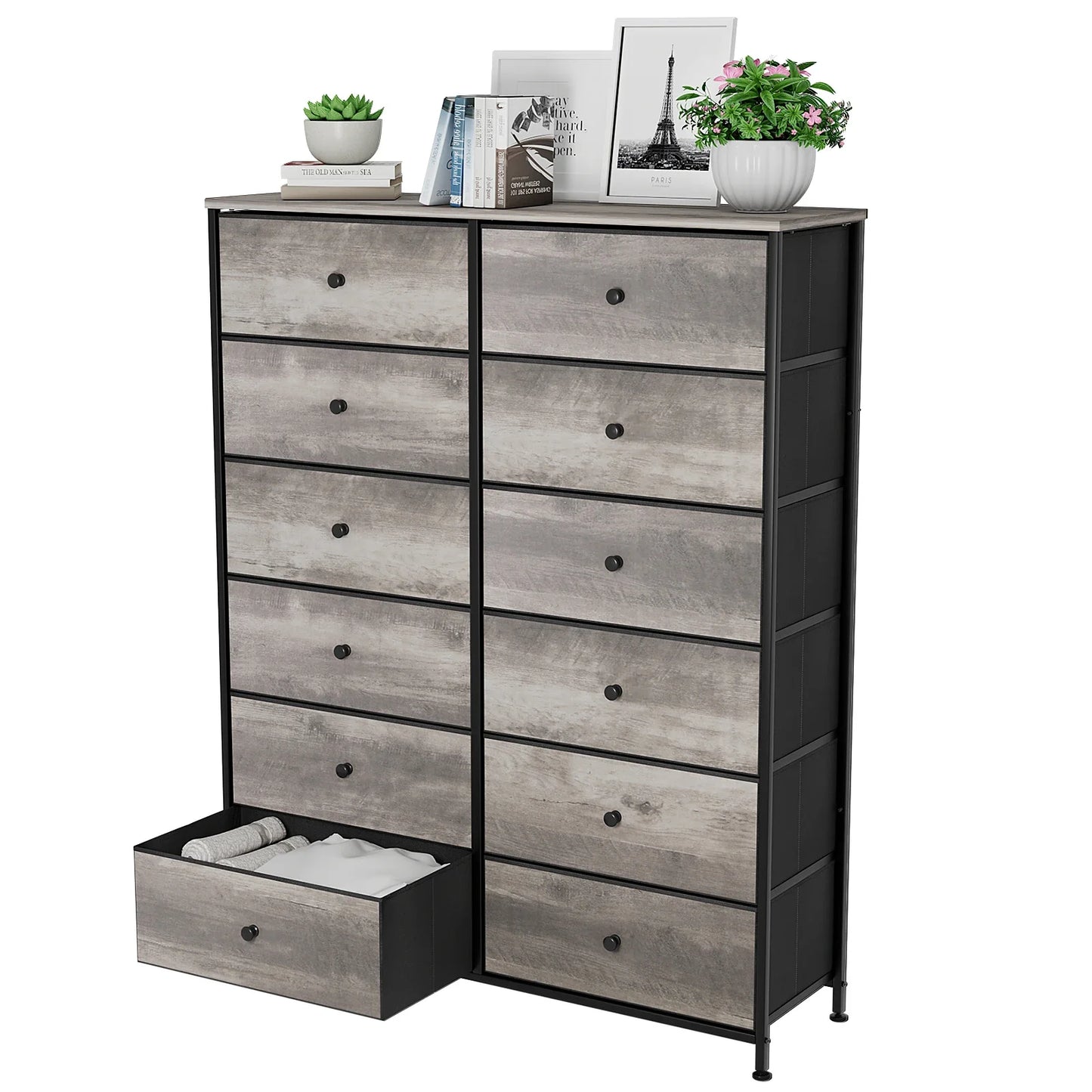 **** Chest of Drawers Fabric Storage 8/12 Drawers Wooden Top Metal Frame
