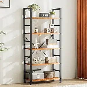 Modern 5 Tier Bookshelf Tall Bookcase Industrial Storage Organizer