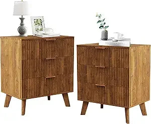 Mid Century Modern 3 Drawer Dresser Nightstand Storage Cabinet Set of 2