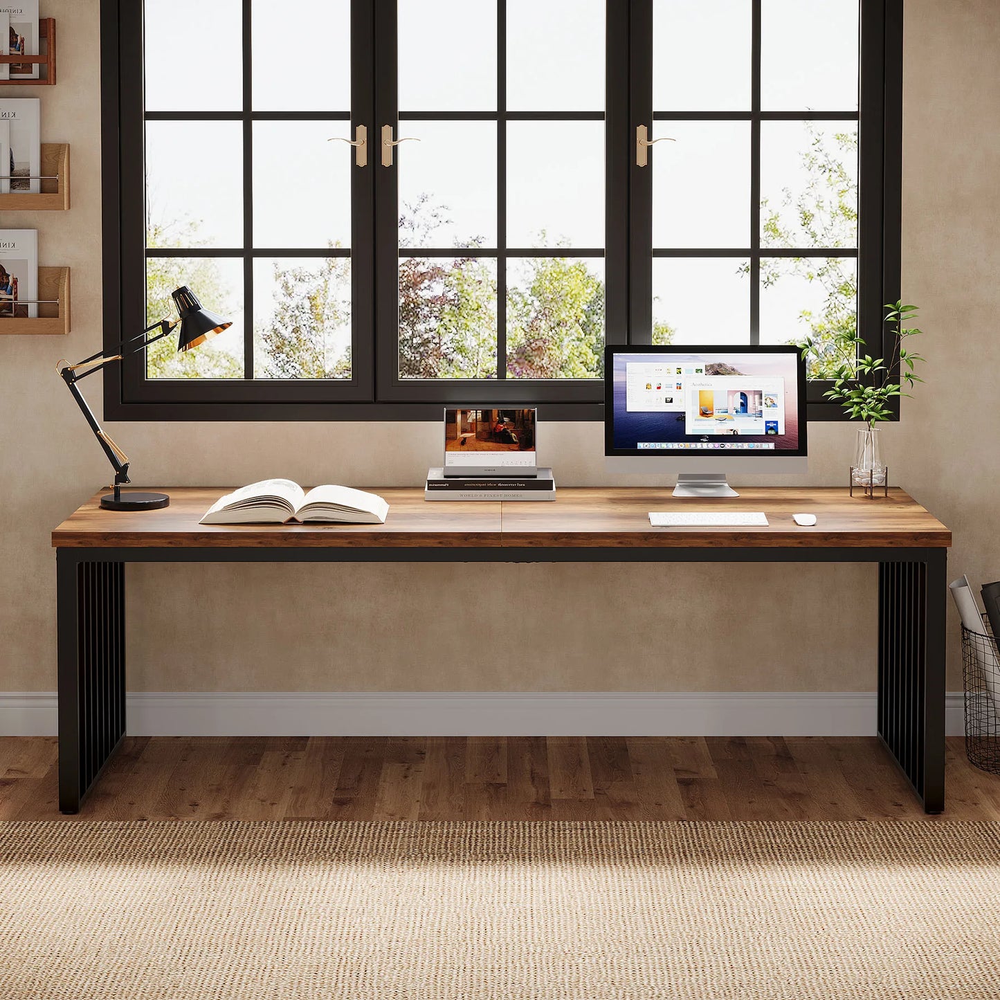 Ljustra 78 Inch Modern Office Desk Two Person Workstation Industrial Style