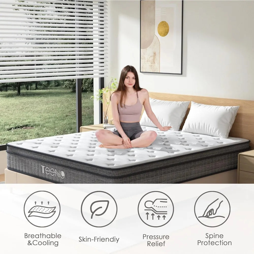 Queen Mattress 14 Inch Gel Memory Foam Hybrid Medium Firm Support