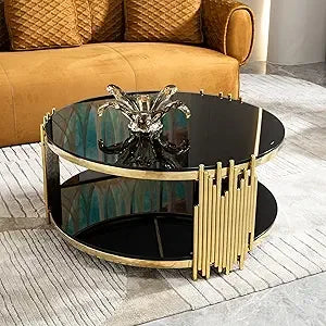 Modern Oval Coffee Table Faux Marble Sintered Stone Gold Base 51.2"