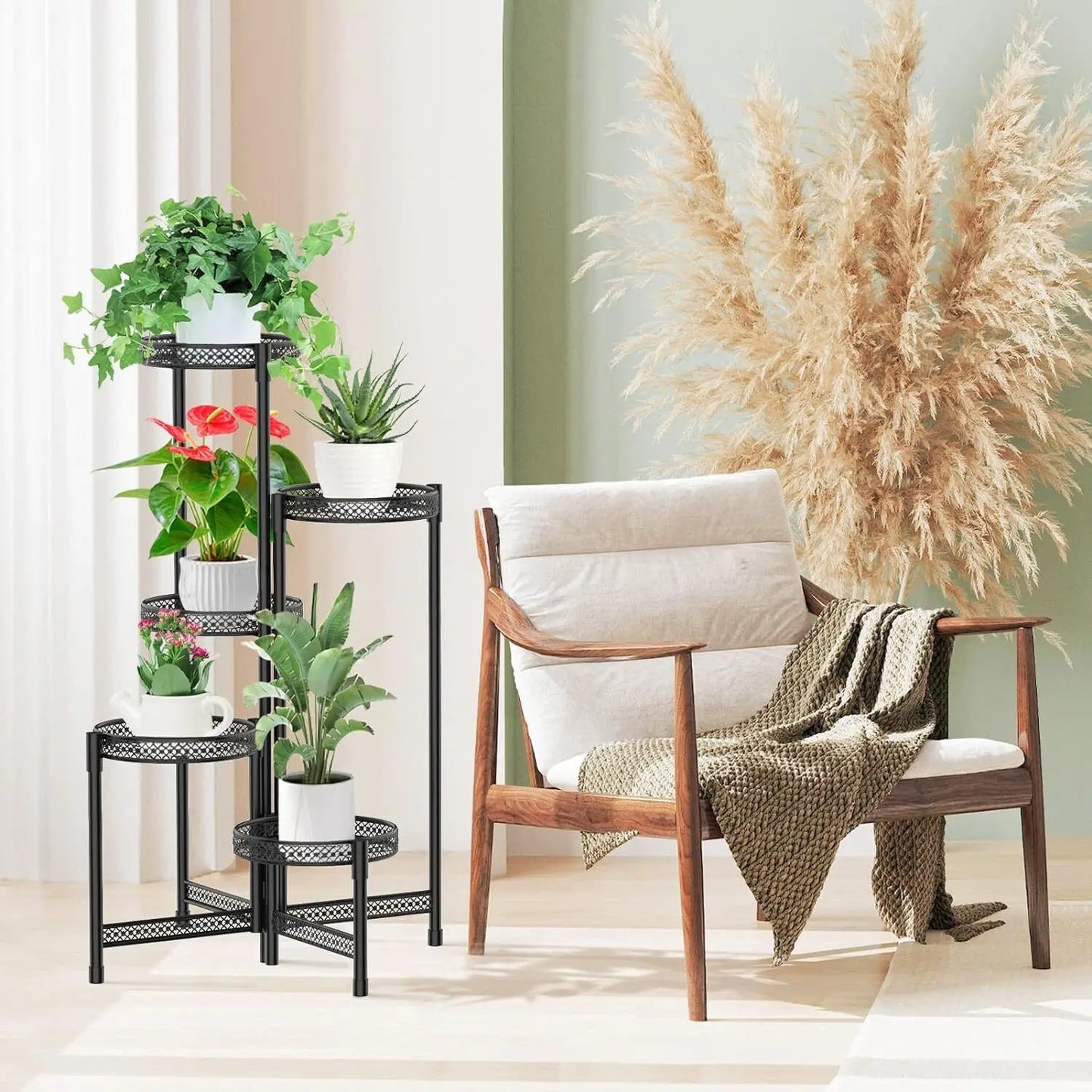 3 Tier Foldable Iron Metal Plant Stand Indoor Outdoor Flower Rack